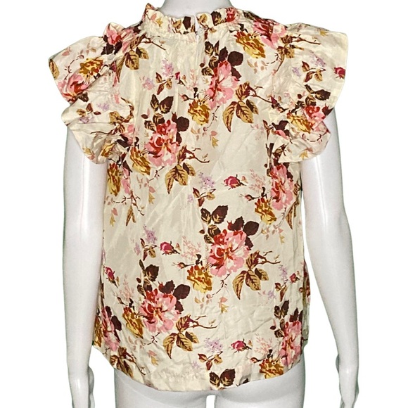 NWT Sea New York Esme Cream Floral Print Flutter Sleeve Silk Top - Sz XS - Picture 4 of 8